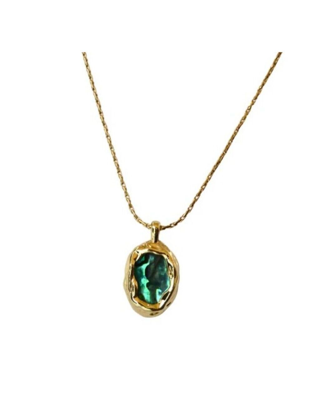 Vintage Themed 18k Gold Plated Pendant and Chain, Faux Abalone Shell Inlay
